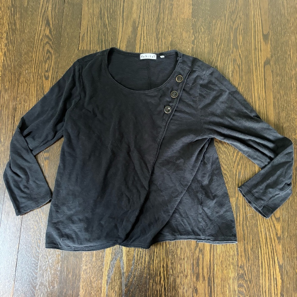 Habitat Clothes to Live Womens Blouse Size Small Black Buttons Long Sleeve